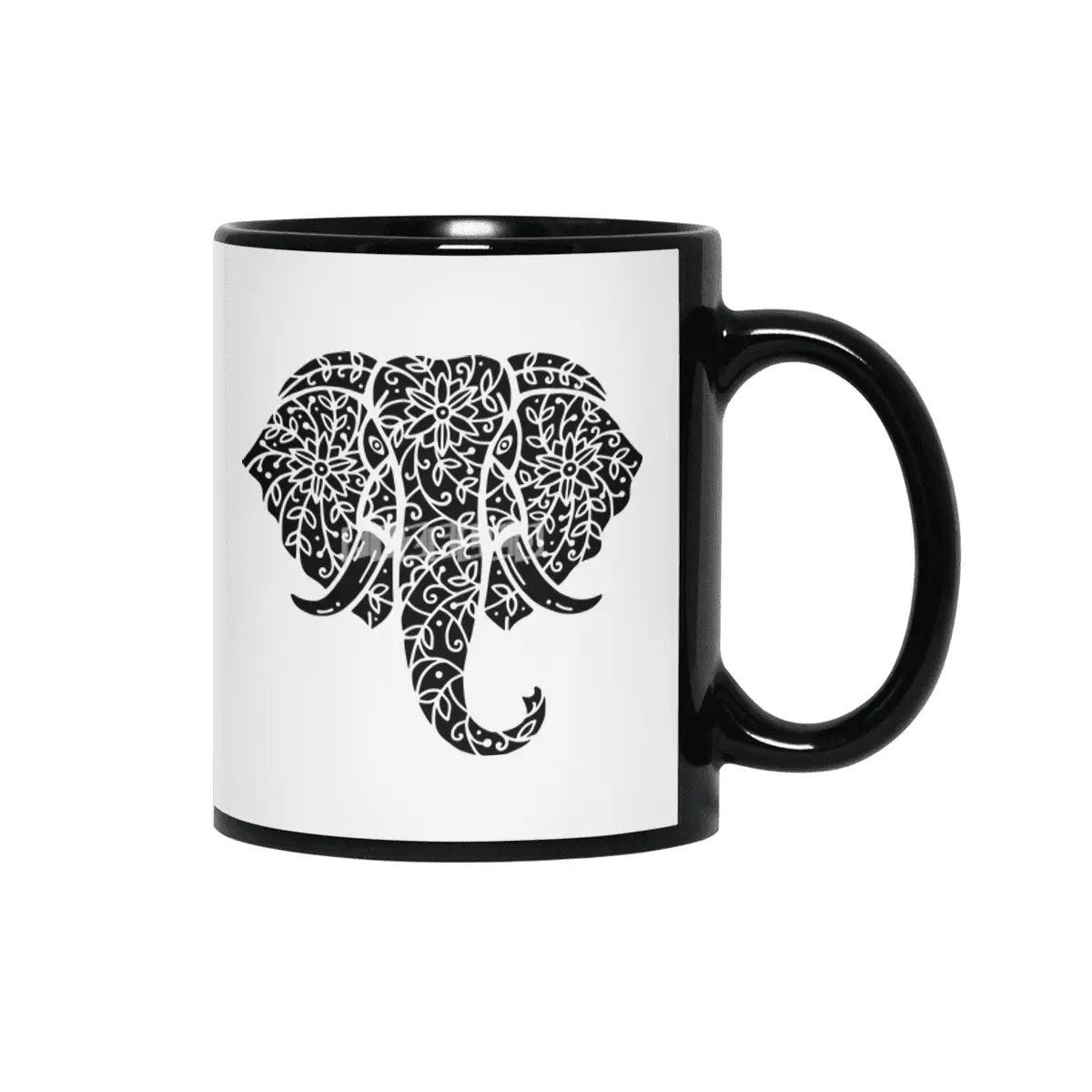 Ornate Elephant (Black on White) Siyah Kupa