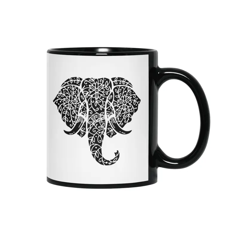 Ornate Elephant (Black on White) Siyah Kupa