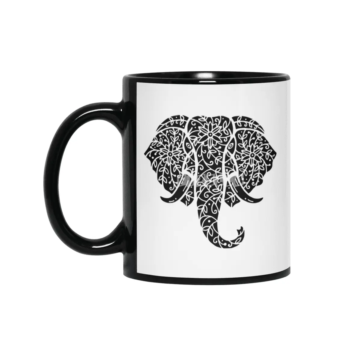 Ornate Elephant (Black on White) Siyah Kupa