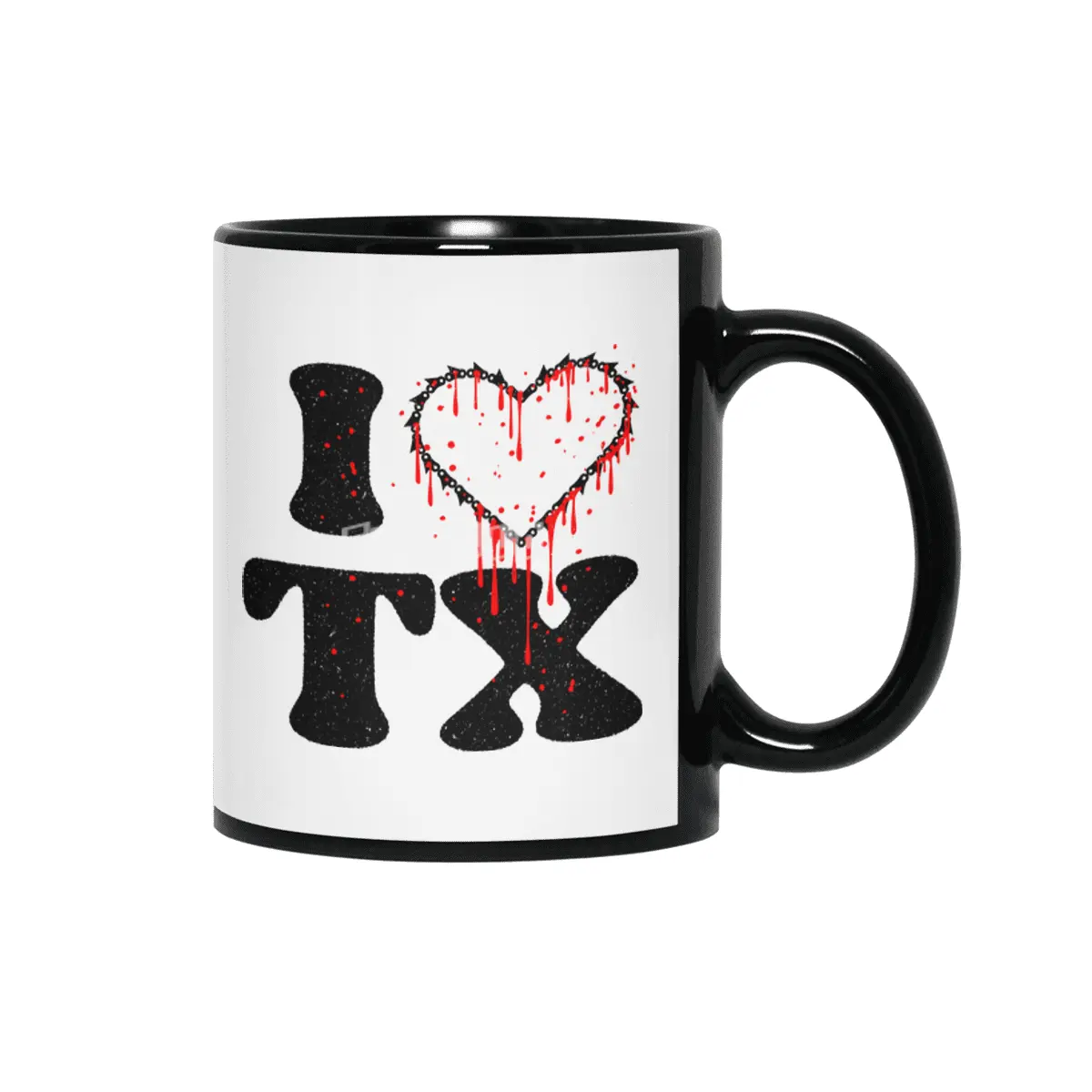 I love tx chainsaw heart Siyah Kupa