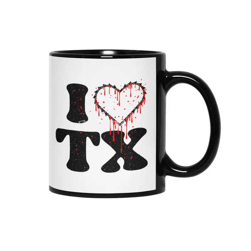 I love tx chainsaw heart Siyah Kupa