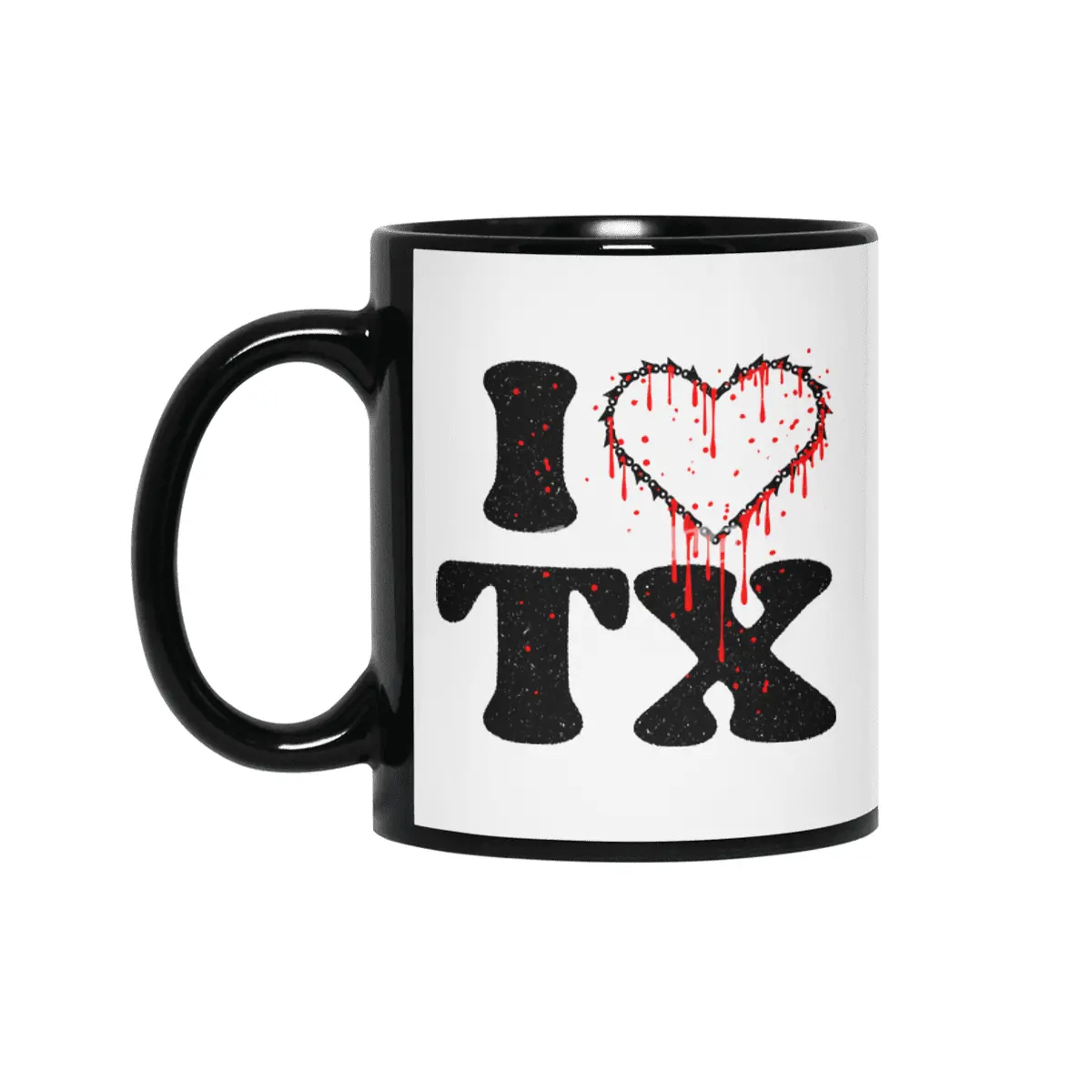 I love tx chainsaw heart Siyah Kupa