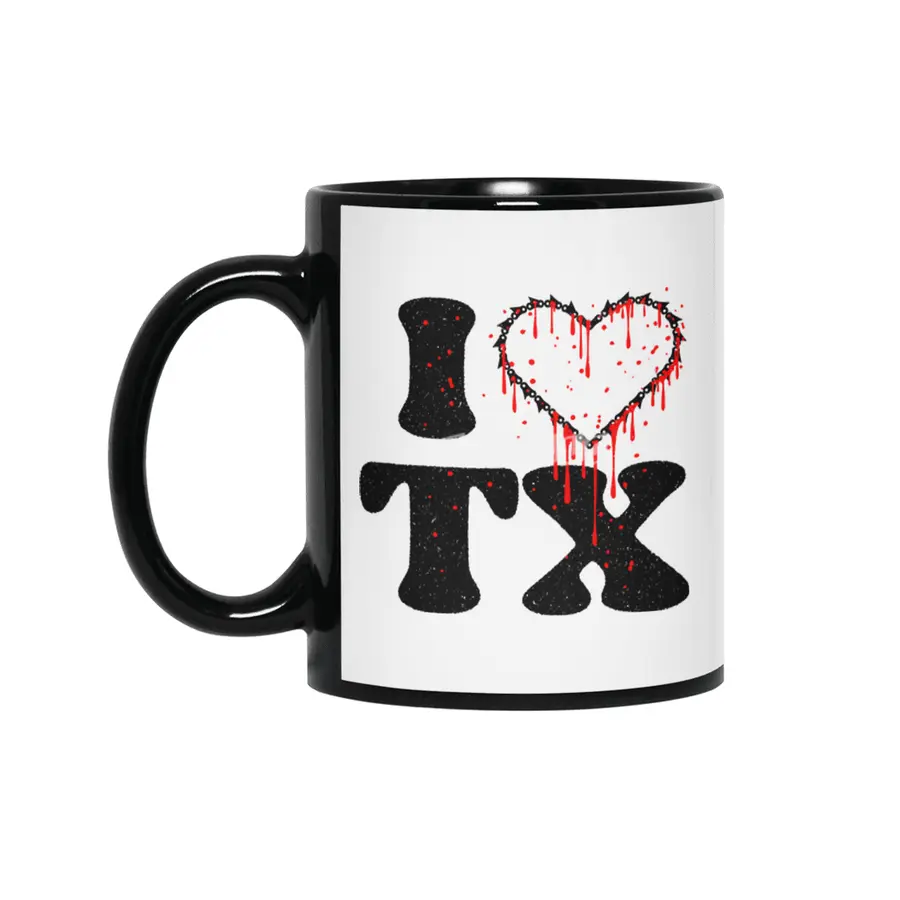 I love tx chainsaw heart Siyah Kupa