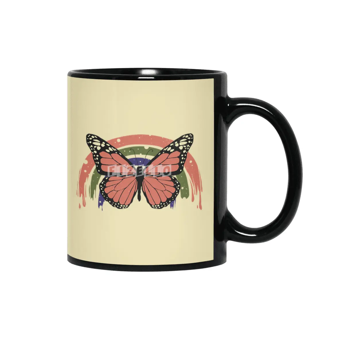 Butterfly Rainbow Drip Siyah Kupa