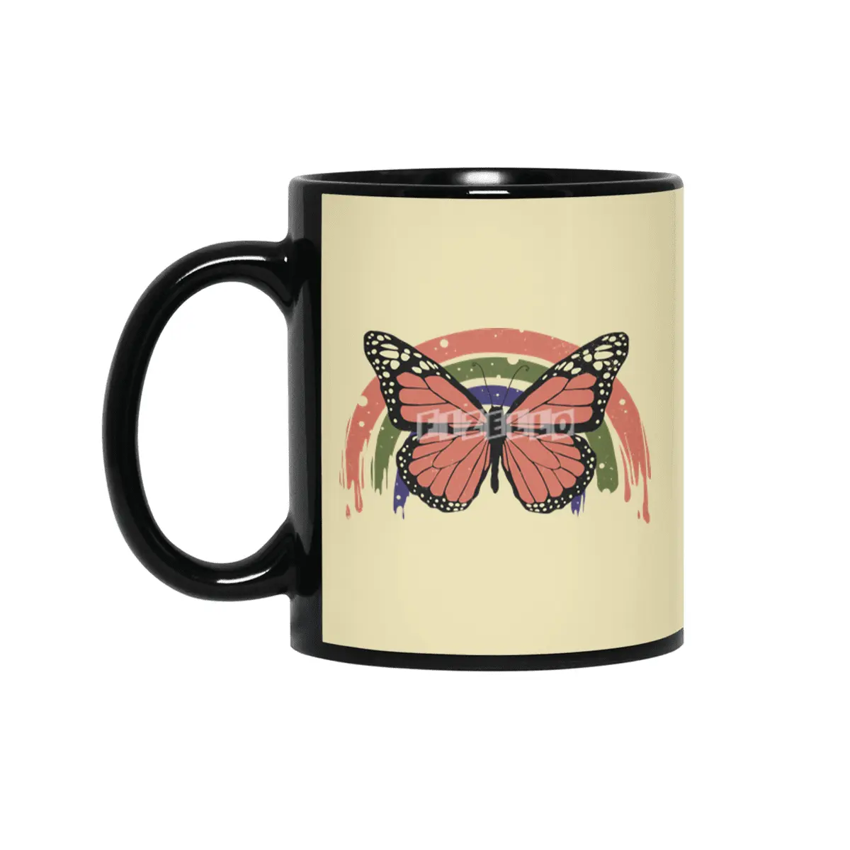 Butterfly Rainbow Drip Siyah Kupa