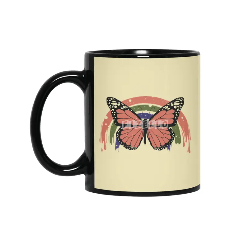 Butterfly Rainbow Drip Siyah Kupa
