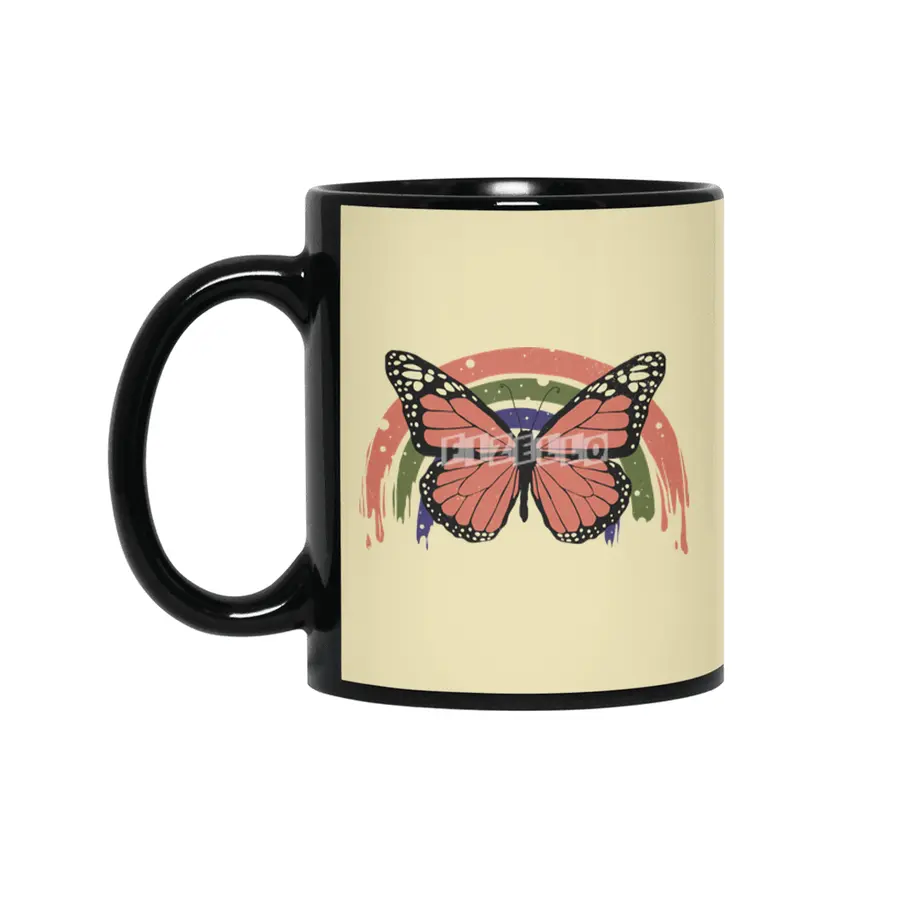Butterfly Rainbow Drip Siyah Kupa