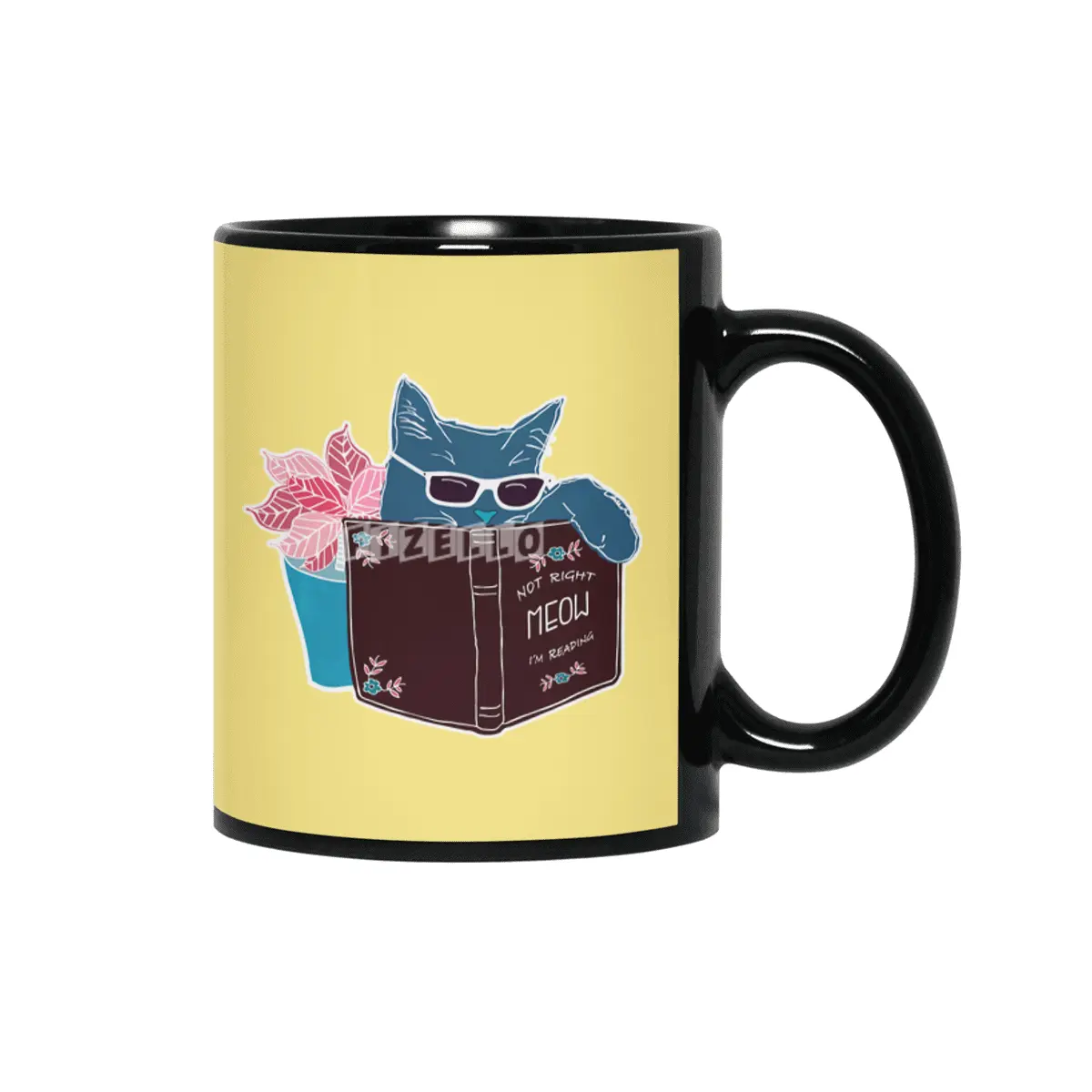 Cool Sunglasses Summer Cat "Not Right Meow I'm Reading" Siyah Kupa