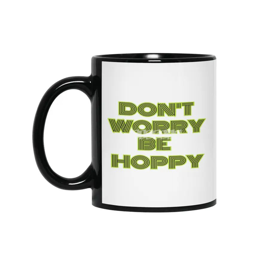 dont worry he hoppy funny inspire gift Siyah Kupa