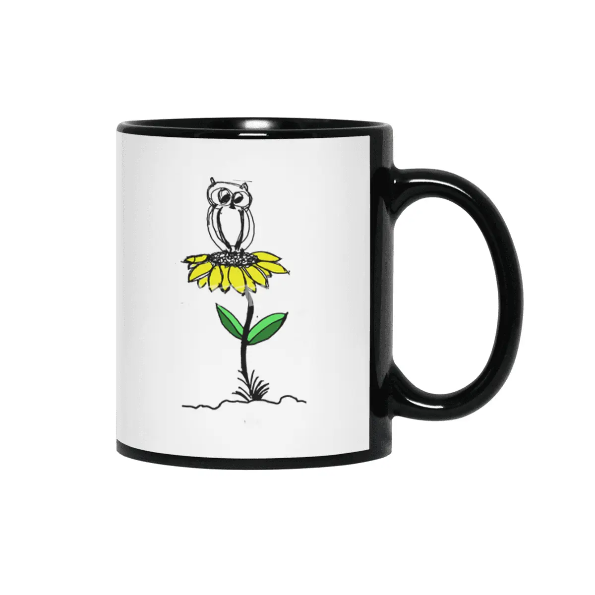 Owl on Yellow Flower Siyah Kupa
