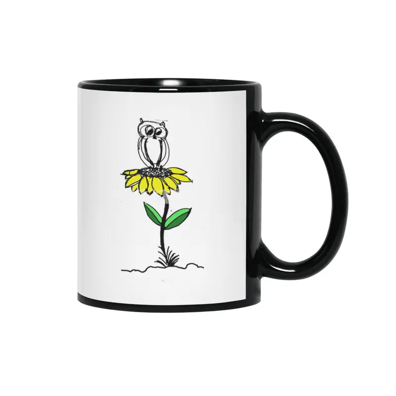 Owl on Yellow Flower Siyah Kupa