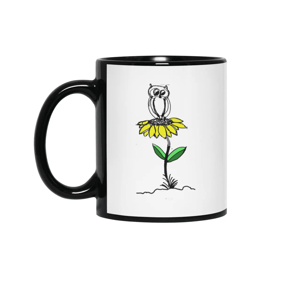 Owl on Yellow Flower Siyah Kupa