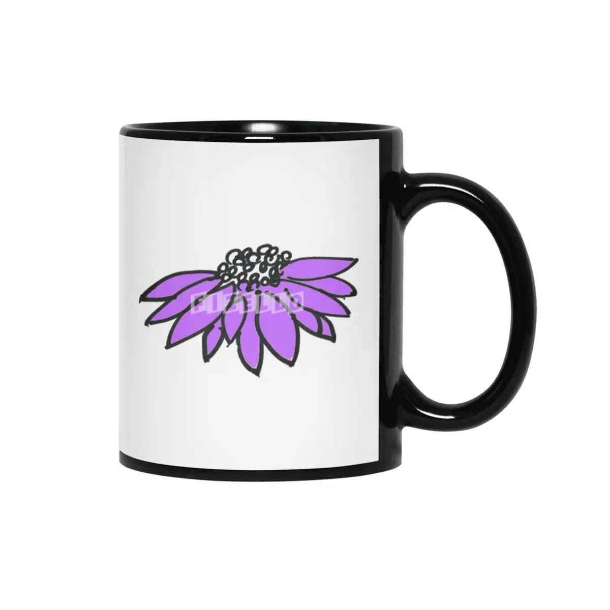 Purple Sketched Flower Siyah Kupa