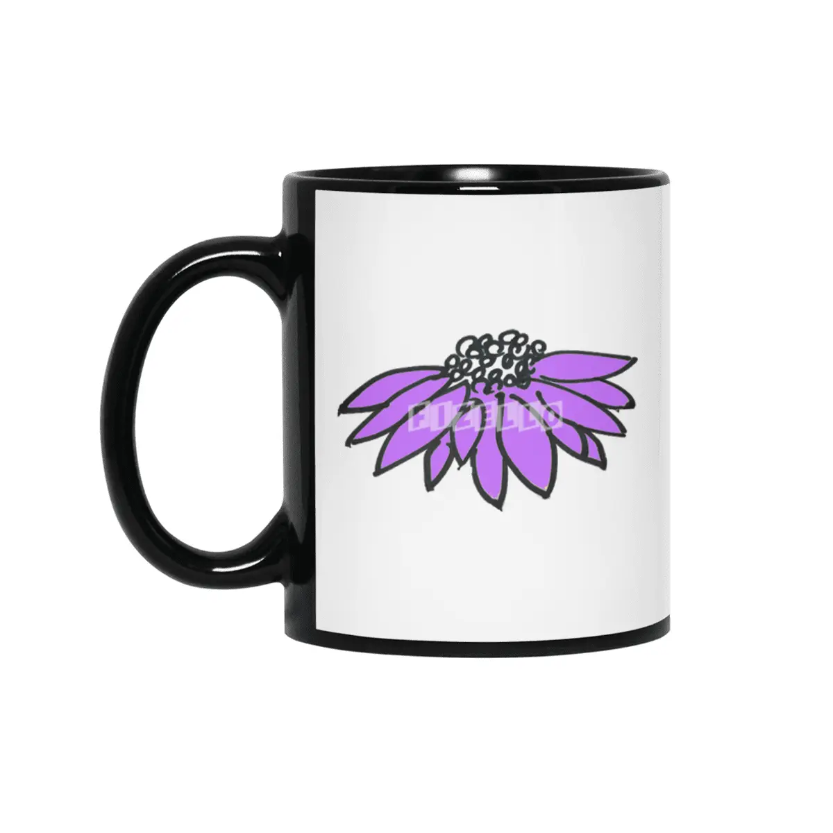Purple Sketched Flower Siyah Kupa