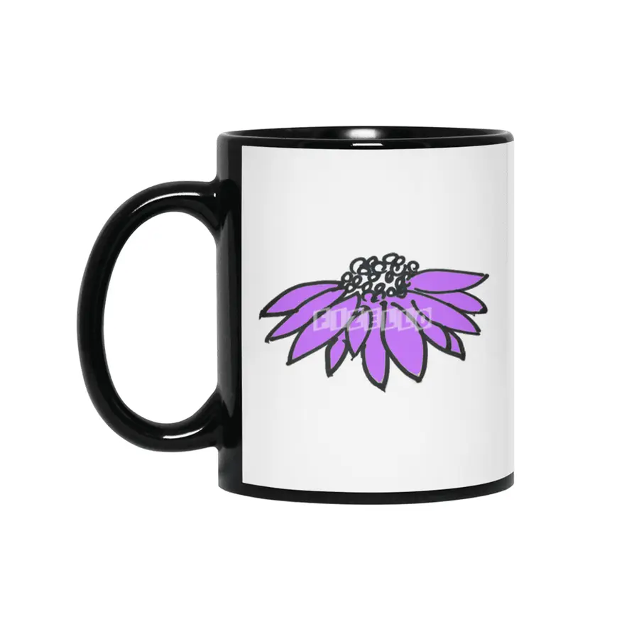 Purple Sketched Flower Siyah Kupa