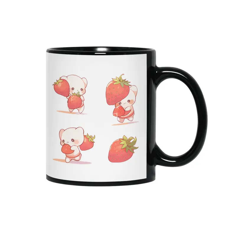 Cute Strawberry Siyah Kupa
