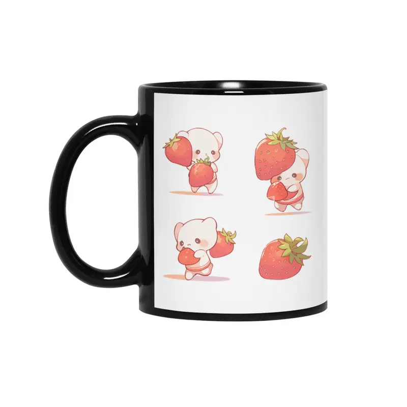 Cute Strawberry Siyah Kupa