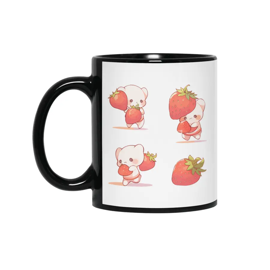 Cute Strawberry Siyah Kupa