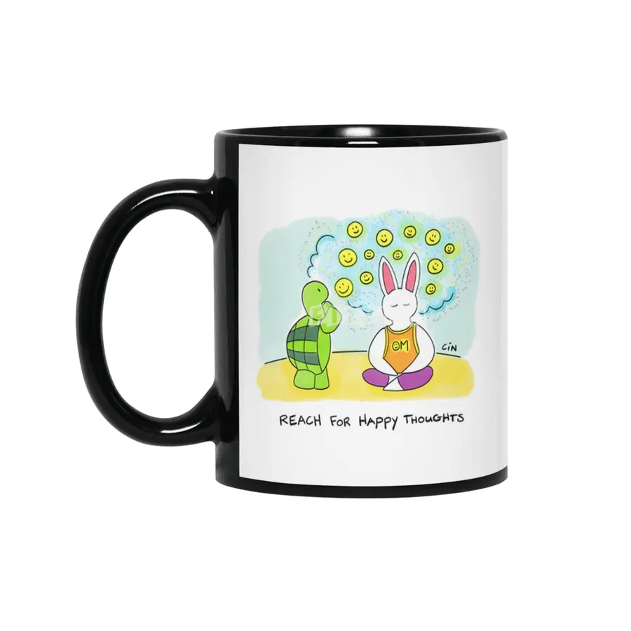 Bunny Daze Yoga - Reach For Happy Thoughts Siyah Kupa