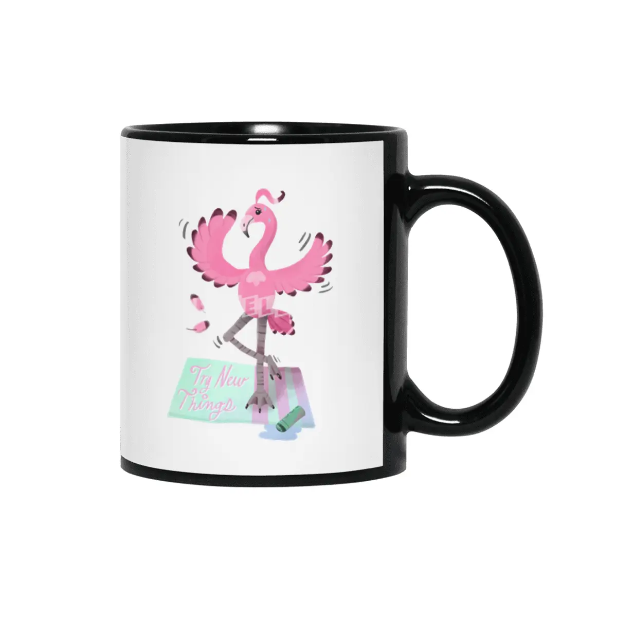 Try New Things with Yoga Flamingo in digital Siyah Kupa