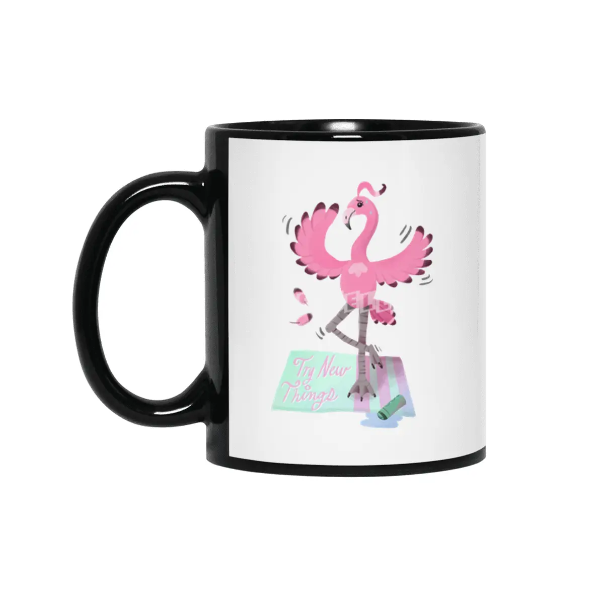 Try New Things with Yoga Flamingo in digital Siyah Kupa