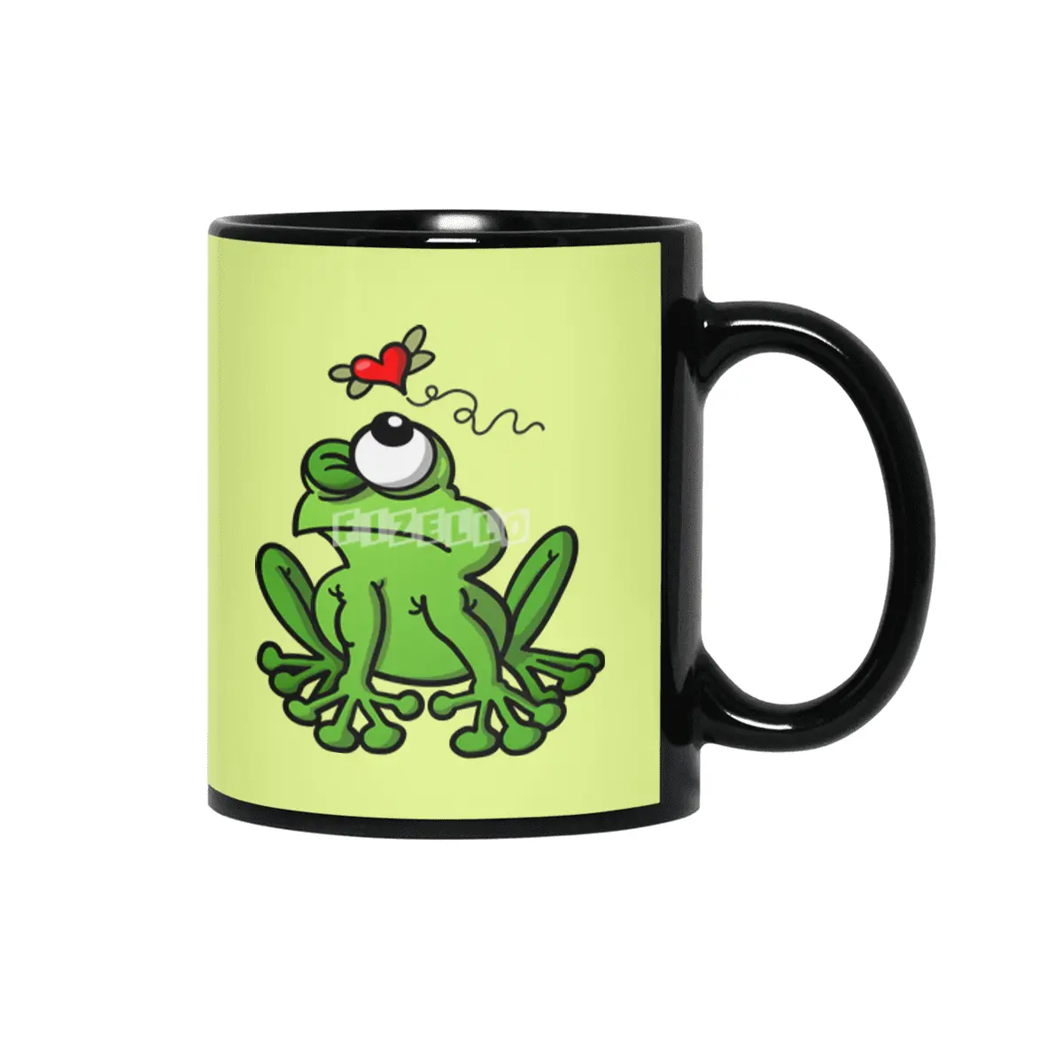 Green frog chasing the mosquito of love Siyah Kupa