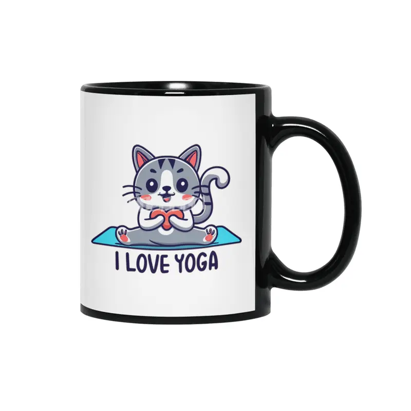 I love yoga cat Siyah Kupa