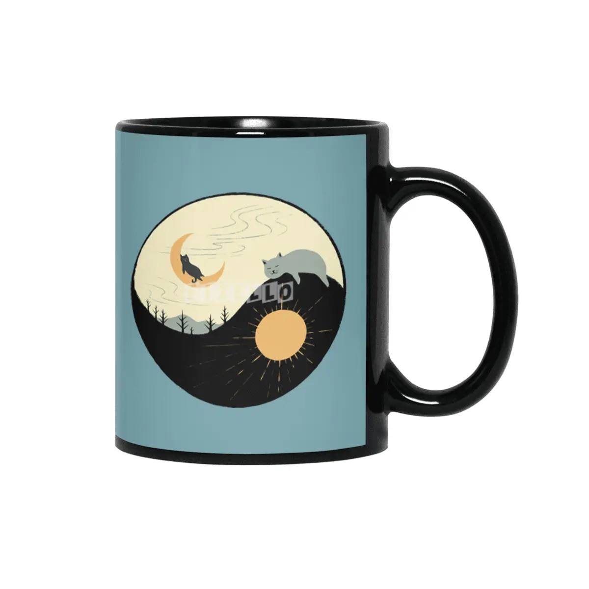 Kitty 5 day night moon & sun Siyah Kupa