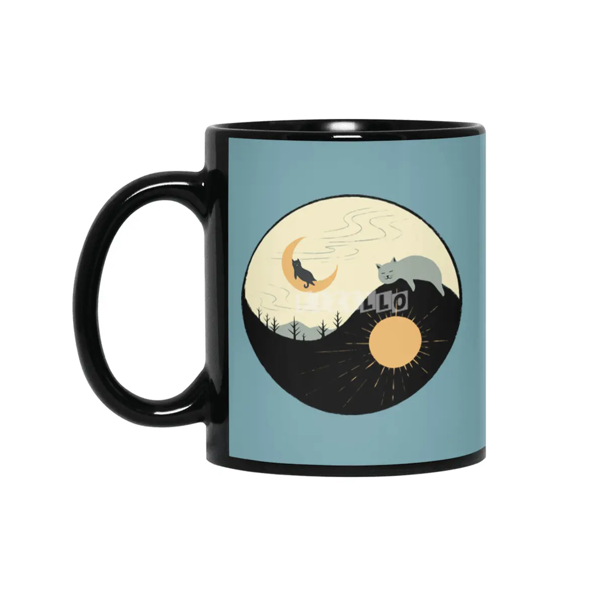 Kitty 5 day night moon & sun Siyah Kupa