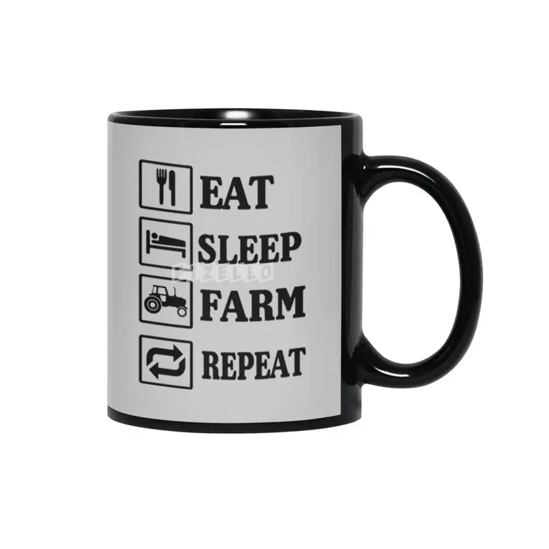 Eat Sleep Farm Repeat Logo Siyah Kupa