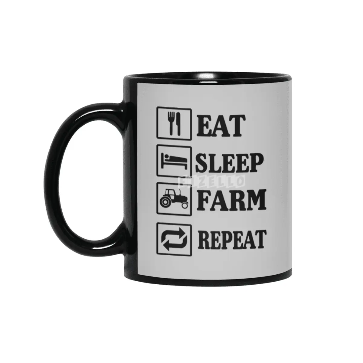 Eat Sleep Farm Repeat Logo Siyah Kupa