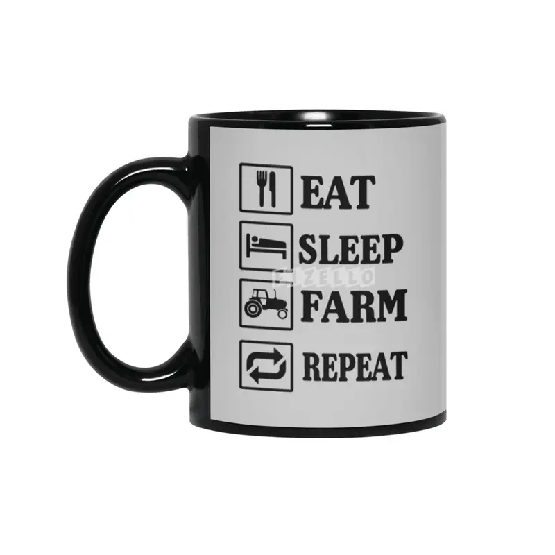 Eat Sleep Farm Repeat Logo Siyah Kupa