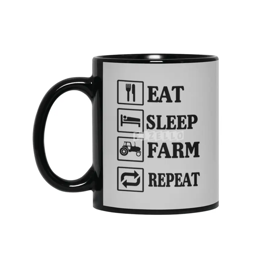 Eat Sleep Farm Repeat Logo Siyah Kupa