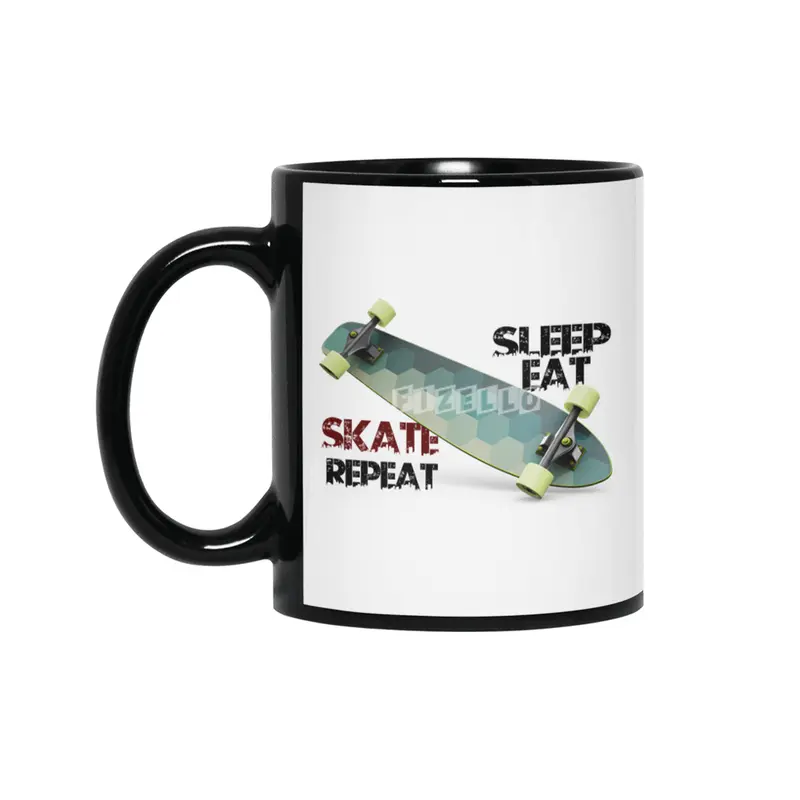 eat sleep skate repeat,skateboard T-shirt Siyah Kupa