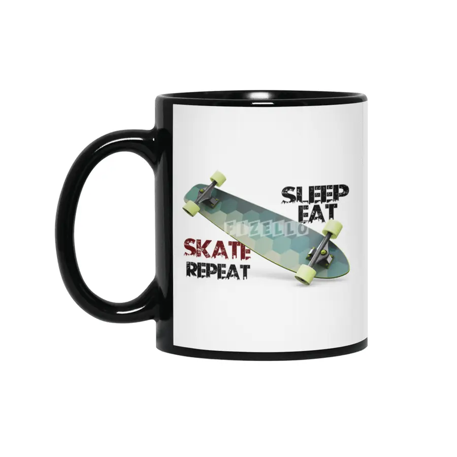 eat sleep skate repeat,skateboard T-shirt Siyah Kupa