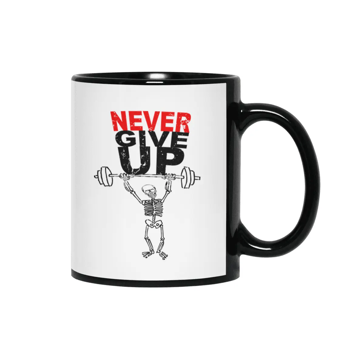 Never give up - skeleton Siyah Kupa