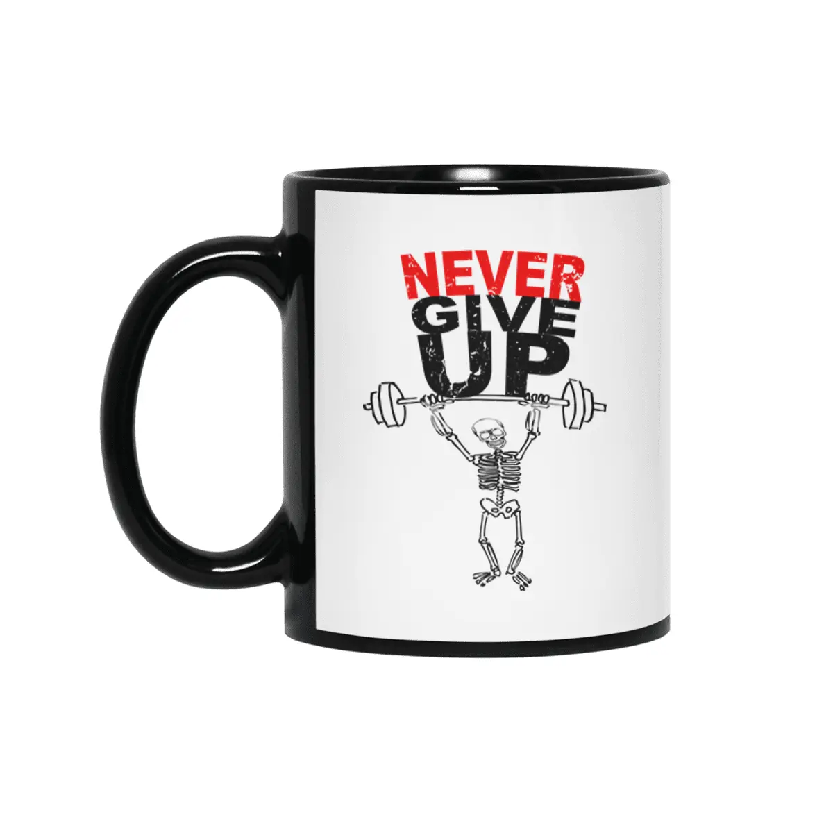 Never give up - skeleton Siyah Kupa