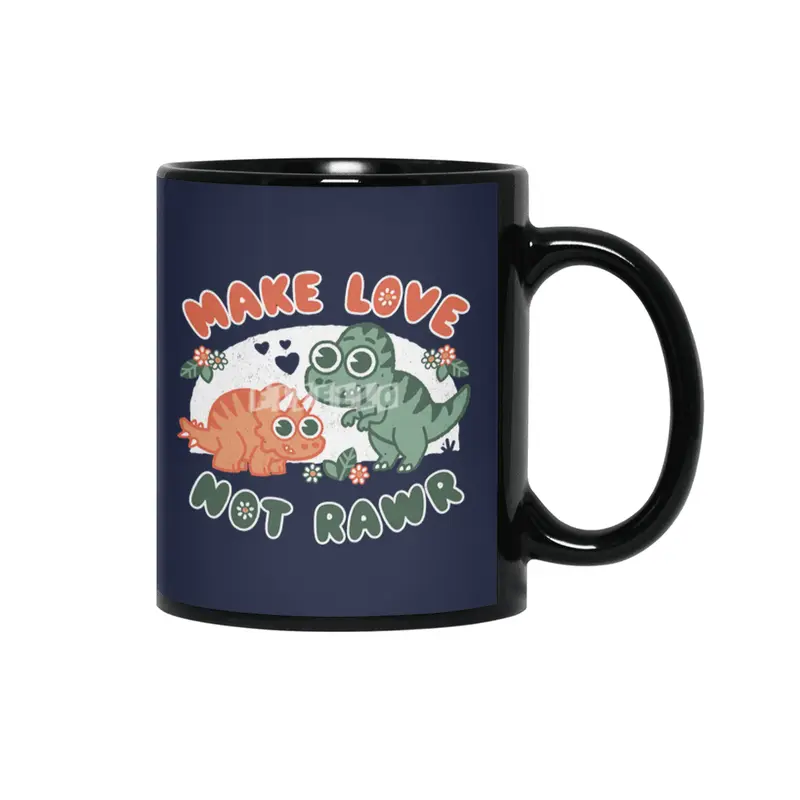 Make Love Not Rawr, Dinosaur pun dad jokes Siyah Kupa
