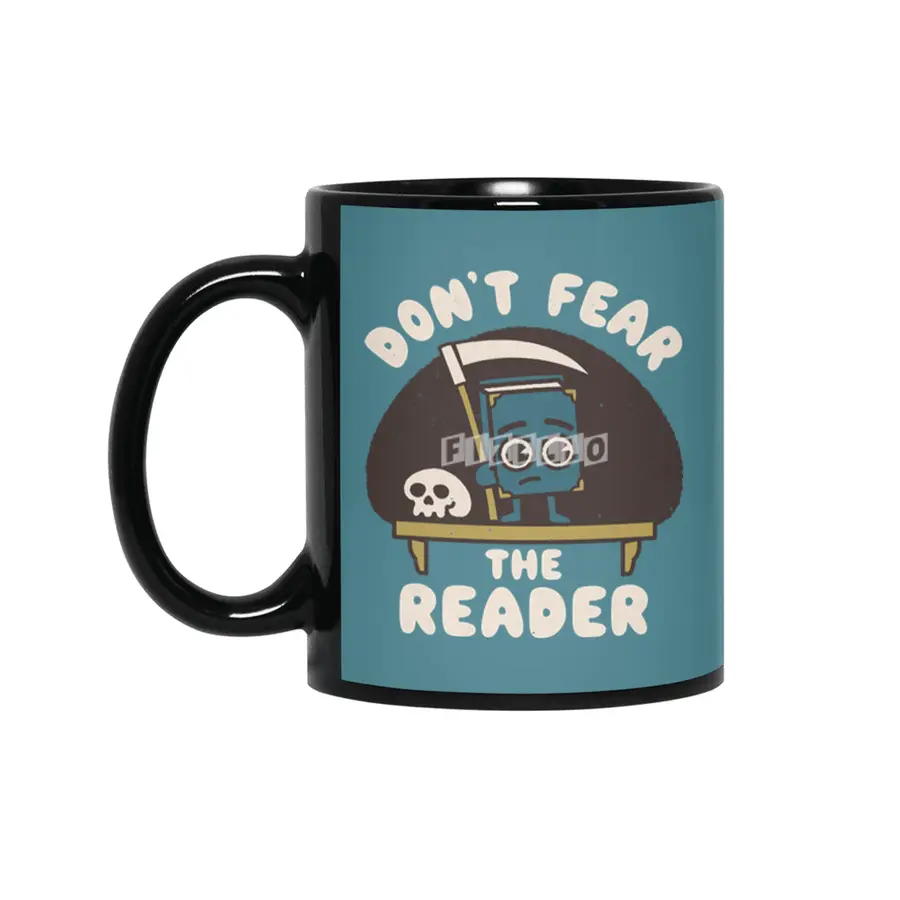 Don't Fear the Reader Kawaii Style Book Cartoon Siyah Kupa
