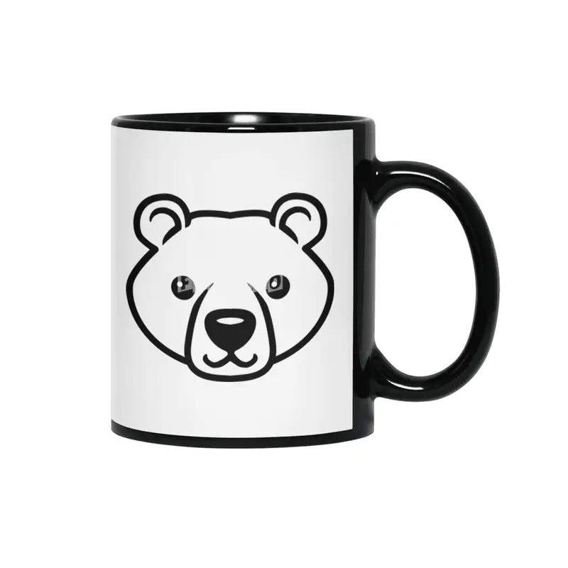 Bear Black and White Minimalist Pictogram Siyah Kupa