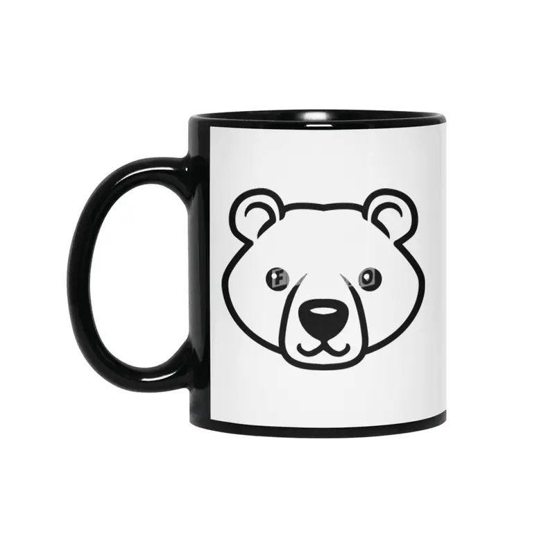 Bear Black and White Minimalist Pictogram Siyah Kupa