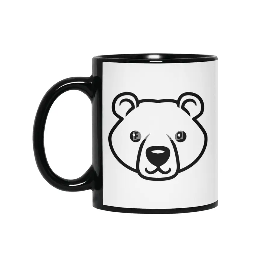Bear Black and White Minimalist Pictogram Siyah Kupa