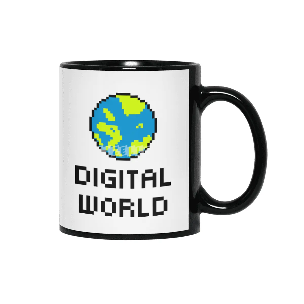 Digital World (8Bit Pixel Earth Logo) Art Siyah Kupa