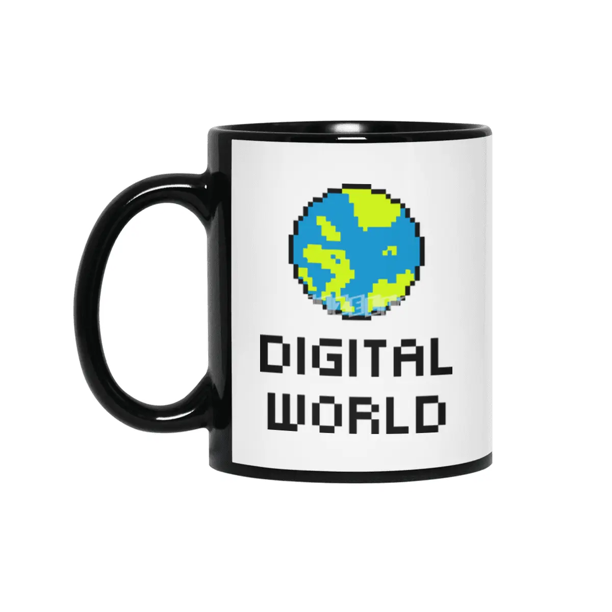 Digital World (8Bit Pixel Earth Logo) Art Siyah Kupa