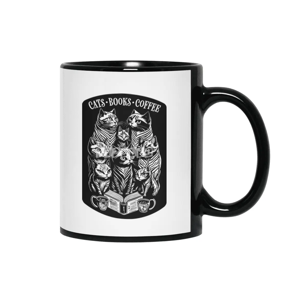 Cats Books Coffee Funny Bookish Cat Lover Siyah Kupa
