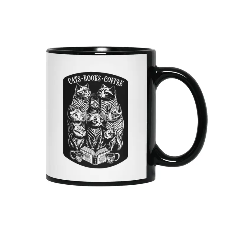 Cats Books Coffee Funny Bookish Cat Lover Siyah Kupa
