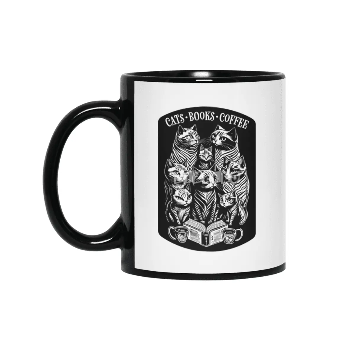 Cats Books Coffee Funny Bookish Cat Lover Siyah Kupa