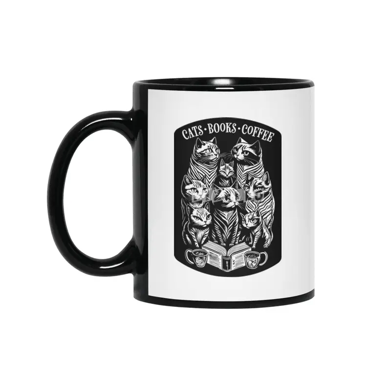 Cats Books Coffee Funny Bookish Cat Lover Siyah Kupa