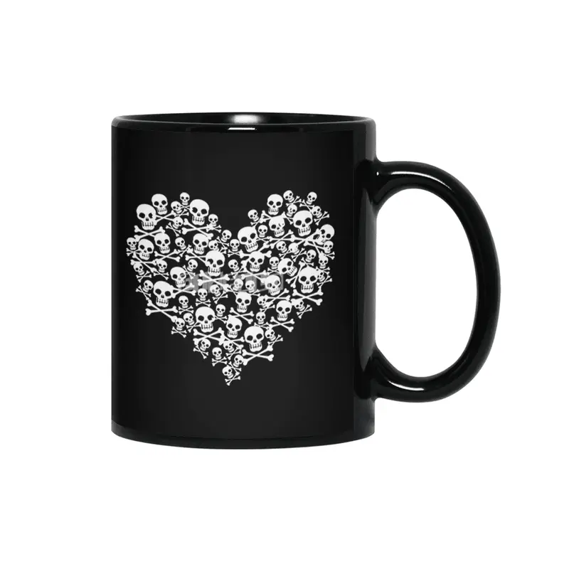Gothic Skull Heart T-shirt Siyah Kupa