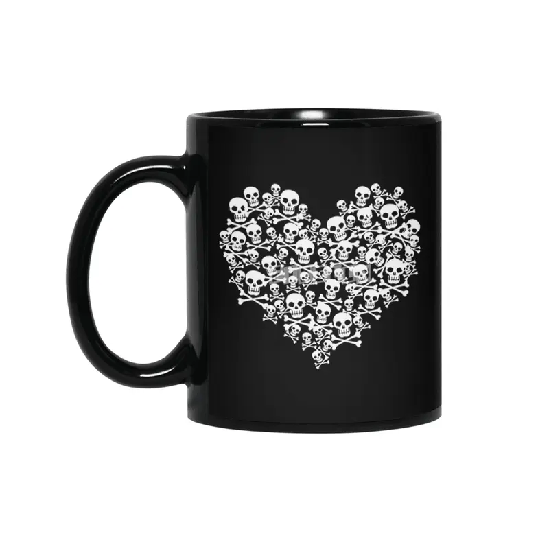 Gothic Skull Heart T-shirt Siyah Kupa